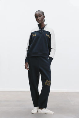 EMBROIDERED NUMBER PLUSH TROUSERS
