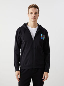 Kap??onlu Uzun Kollu Erkek Fermuarl? Sweatshirt
