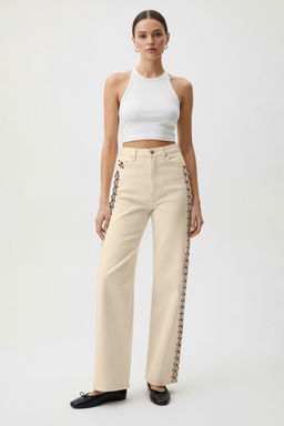 Ekru Nak?sl? Yuksek Bel Wide Leg Jeans TWOSS25JE00212