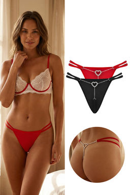 Siyah-K?rm?z? 2li Micro Kalp Aksesuar Detayl? String Kulot THMSS26KU00006 - Trendyolmilla фото 8