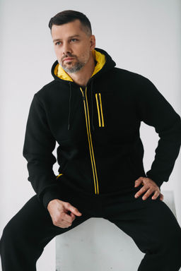 Утепленный костюм Футер 3-х ниточный М-1617: Чёрный / Жёлтый