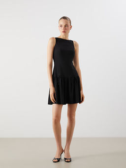 Bisiklet Yaka A Kesim Poplin Mini Elbise