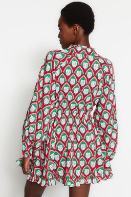 TRENDYOLMILLA Plaj Giyim Geometrik Desenli Dokuma %100 Pamuk Balon Kollu Mini Elbise TBESS21EL2771 фото 6