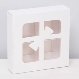 Цена за 4 шт. Коробка для 4 конфеты «Бантик», белый 12.5×12.5×3.5 см