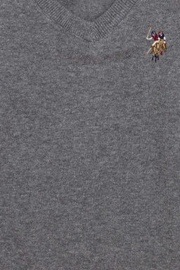 Boy Grey Melange V - Neck Knitwear Sweater Basic - U.s. polo assn фото 6