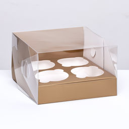 Цена за 2 шт. Коробка для 4 капкейков 16 х 16 х 10 , Золотая