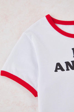 Ekru K?z Cocuk %100 Pamuk Slogan Bask?l? Biye Detayl? K?sa Kol Orme T-Shirt TKDSS25TS00115 - Trendyolmilla фото 4