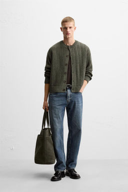 TEXTURED CABLE-KNIT CARDIGAN