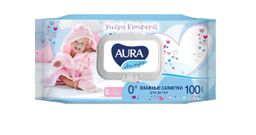 AURA влажн.салфетки Детские (100шт) Ultra Comfort Алоэ и Витамин Е с крышкой