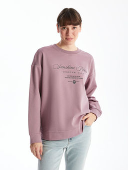 Bisiklet Yaka Bask?l? Oversize Kad?n Sweatshirt