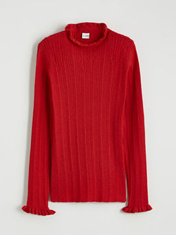 Dik Yaka Desenli K?z ?ocuk Triko Kazak