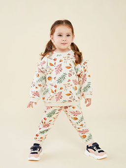 Bisiklet Yaka Uzun Kollu Bask?l? K?z Bebek Sweatshirt ve E?ofman Alt 2li Tak?m