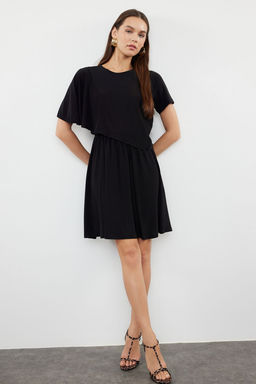 Siyah Duz Kruvaze Yarasa Kol Esnek TWOSS24EL00976