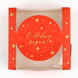 Цена за 5 шт. Коробка под бенто-торт с окном «С Новым годом!», 14 х 14 х 8 см