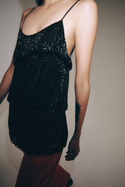 TOP DRAPEADO ABALORIOS ZW COLLECTION / Negro - Zara фото 4