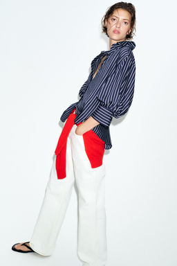 CAMISA RAYAS MANGA ABULLONADA / Marino / Blanco - Zara фото 6