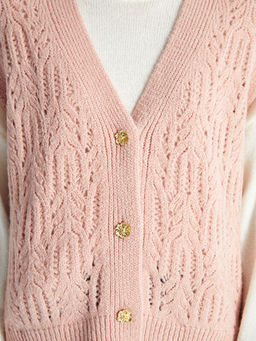 V Yaka Kendinden Desenli Kad?n Triko Yelek