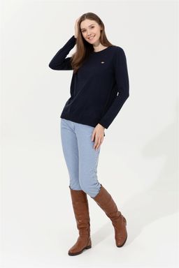 U. S. Polo Assn Женский базовый свитер темно-синего цвета с круглым вырезом - U.s. polo assn фото 4