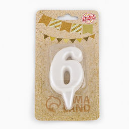 Свеча для торта «Овал» цифра 6, большая, жемчужный, 5.5 см