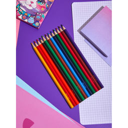 Карандаши цветные Комус Класс Kitty stickers 12 цв, 3мм, трехгранные, дер  фото 7