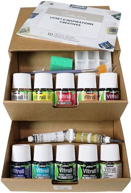 PEBEO Набор красок Vitrail Коллекция по стеклу и металлу с аксессуарами 10 цв. х 45 мл 758421