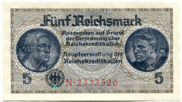 Банкнота 5 рейхсмарок 1940 года Германия (Для оккупированных территорий)