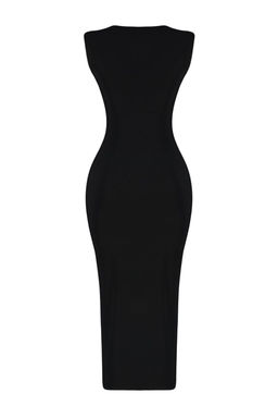 TRENDYOLMILLA Siyah Fitted/Vucuda Oturan Buzgu Detayl? Midi Esnek Orme Kalem Elbise TWOSS23EL00751  фото 13