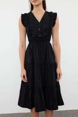 TRENDYOLMILLA Siyah Duz Midi Skater Form F?rf?r Detayl? Dokuma Elbise TWOSS24EL01073  фото 11