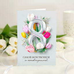 Открытка 4 шоколадки "8 (самой женственной и неповторимой)"