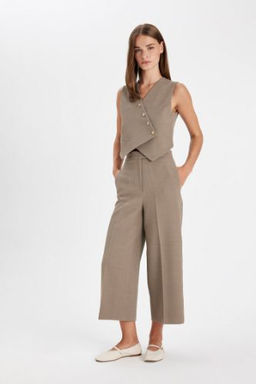 Culotte Cift Cepli Yuksek Bel Duz Paca Pantolon