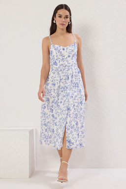 TRENDYOLMILLA Ekru Cicekli A Kesim Astarl? Midi Dokuma Elbise TWOSS25EL00524  фото 6