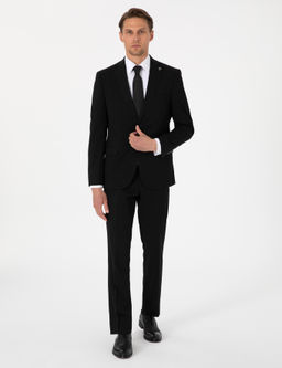 Siyah Slim Fit _izgili Tak_m Elbise