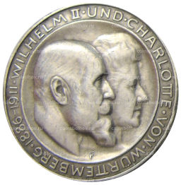 3 марки 1911 года F Германия (Вюртемберг)  25 лет свадьбе Вильгельма II и Шарлотты