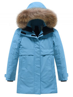 Парка зимняя подростковая для девочки с капюшоном и мехом бирюзового цвета 9534Br