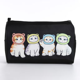 Сумка детская спортивная для девочки «Котята в шапках», 40×24×21, отдел на молнии, чёрный