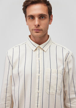 Cizgili Lacivert Gomlek - Mavi фото 5