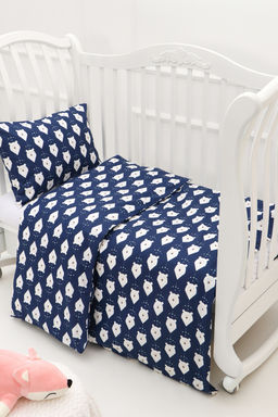 КПБ с простыней на резинке арт. КПБ-ПР/белый-мишка-синий