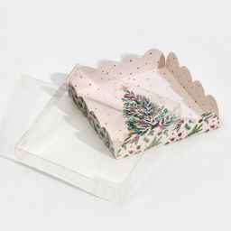 Цена за 5 шт. Коробка для кондитерских изделий новогодняя с пластиковой крышкой «Ёлка», 13×13×3 см