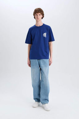 Boxy Fit Bisiklet Yaka Bask?l? K?sa Kollu Tisort - Defacto фото 4