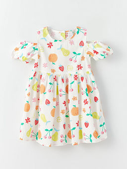 Bisiklet Yaka Bask?l? K?z Bebek Elbise