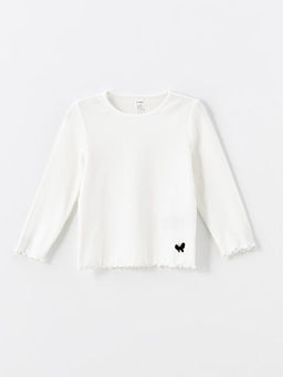 Bisiklet Yaka Uzun Kollu Bask?l? K?z Bebek Ti??rt