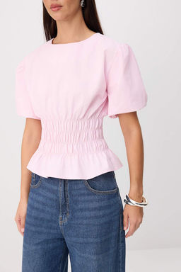 Pembe Beli Lastikli Dokuma Bluz TWOSS26BZ00863 - Trendyolmilla фото 3