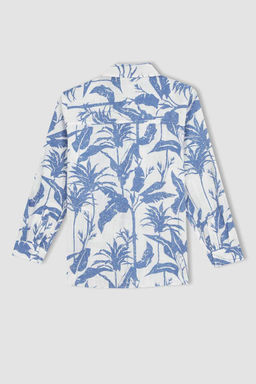 Льняная рубашка с длинным рукавом с рисунком для мальчика - Defacto фото 9