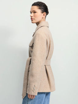 Куртка-рубашка из ткани с ворсом на поясе / Zarina  фото 5