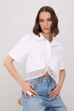 Beyaz Dantel Garnili Crop/K_sa Kesim G_mlek TWOSS26GO00195 - Trendyolmilla фото 2