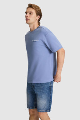 Erkek _ndigo Comfort Fit Bisiklet Yaka Ti__rt