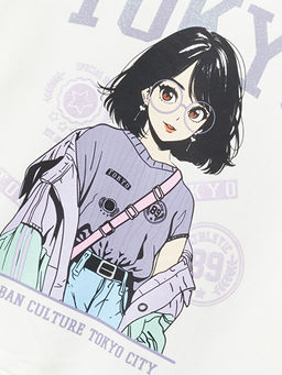 Bisiklet Yaka Bask?l? Uzun Kollu K?z ?ocuk Sweatshirt - Waikiki фото 2
