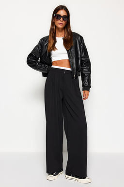 Siyah Wide Leg Boxer Kemer Detayl_ _rme Pantolon TWOAW24PL00360 - Trendyolmilla фото 2