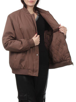 H24-608 BROWN Куртка бомбер демисезонная женская (100 гр. синтепон) - Fashion фото 7