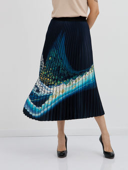 юбка плиссированная в синем цвете с абстрактным принтом - Glenfield фото 4